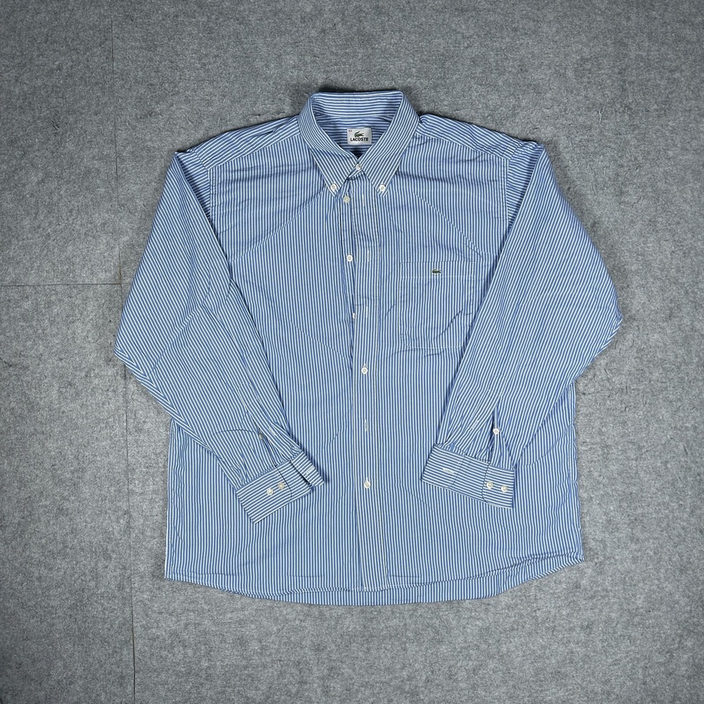 Vintage Lacoste Button Down Shirt Mens 43 Blue And White Striped Y2K Long Sleeve